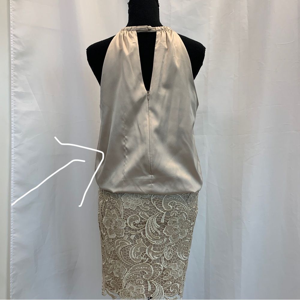 Adrianna Papell evening cream satin crochet lace halter dress Sz 6 - Picture 6 of 12